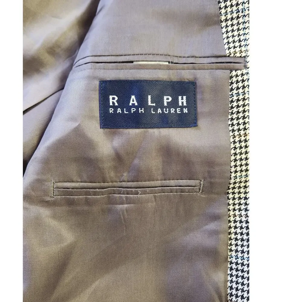 100% Silk Ralph Lauren Houndstooth 2 Button Blazer Sport Coat Men 42 Regular